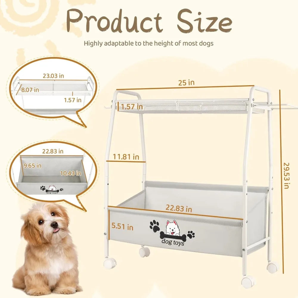 2-Tier Mobile Dog Toy Storage Basket Organizer For Living Room