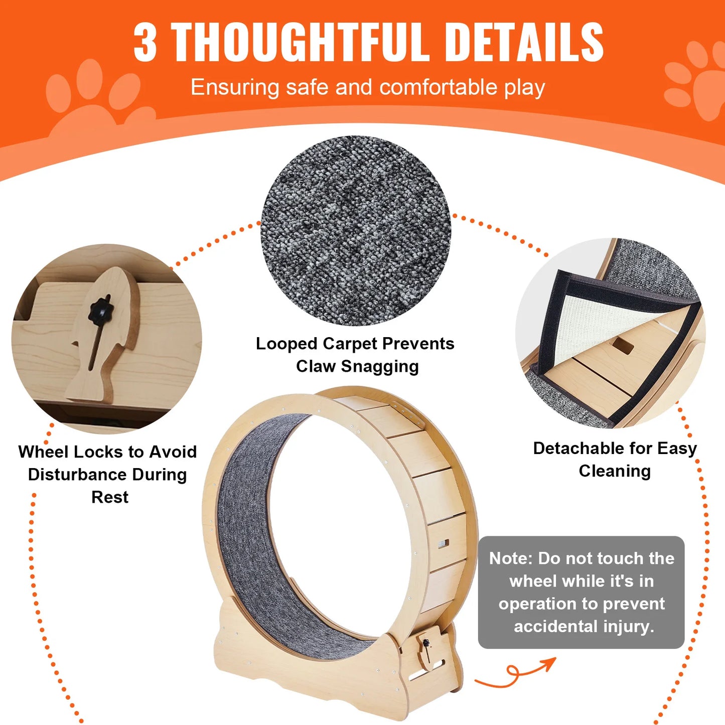SucceBuy Wooden Cat Exercise Wheel With Detachable Carpet And Teaser