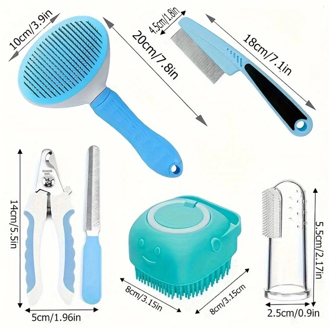 Hign-concerned 7 Piece Dog Grooming Set With Brush Comb Clippers