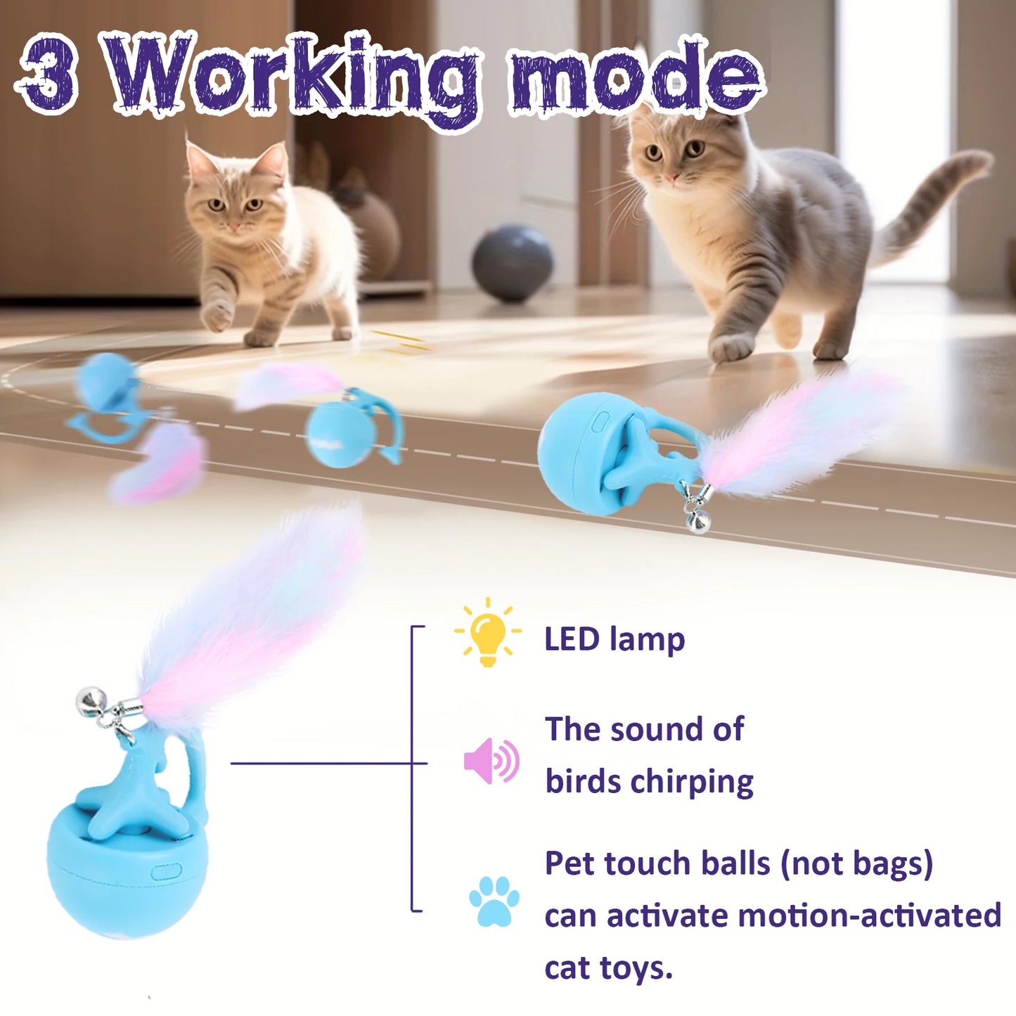 Motion Activated Chirping Cat Toy Ball for Indoor Cats