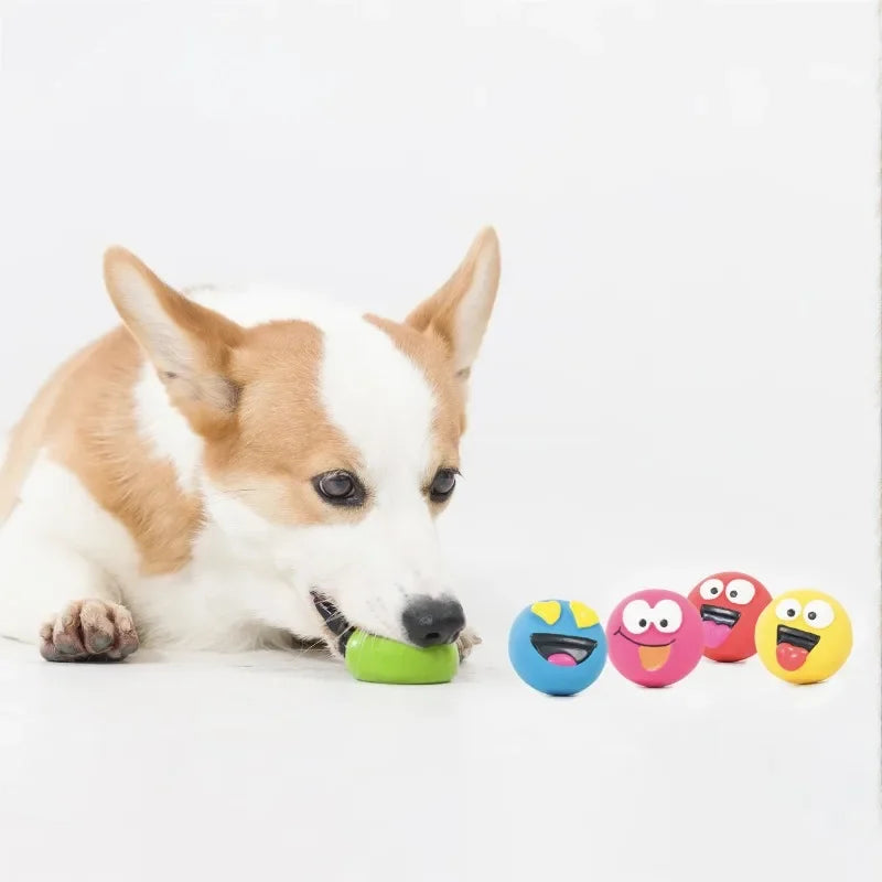 Five Pack Emoticon Latex Dog Toys Squeaky Ball Toy