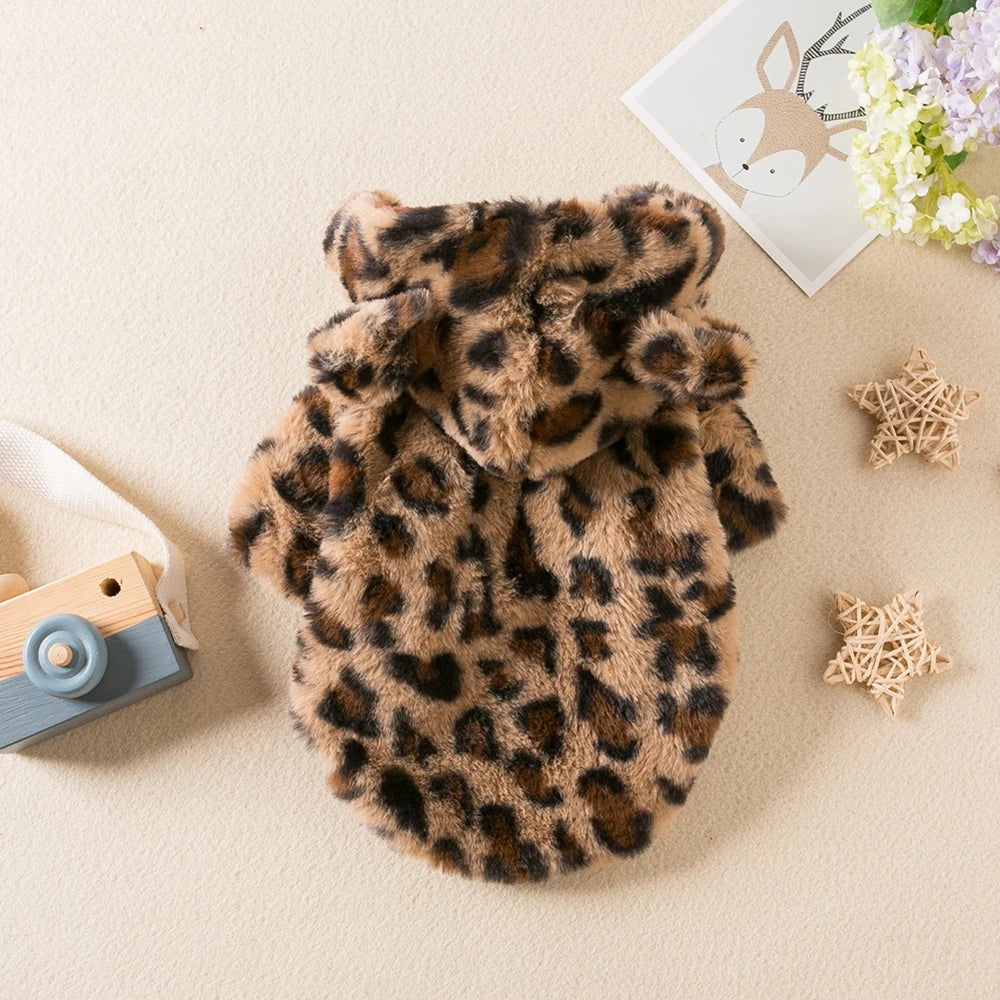 Guangdong Fleece Leopard Print Dog Hoodie Winter Coat