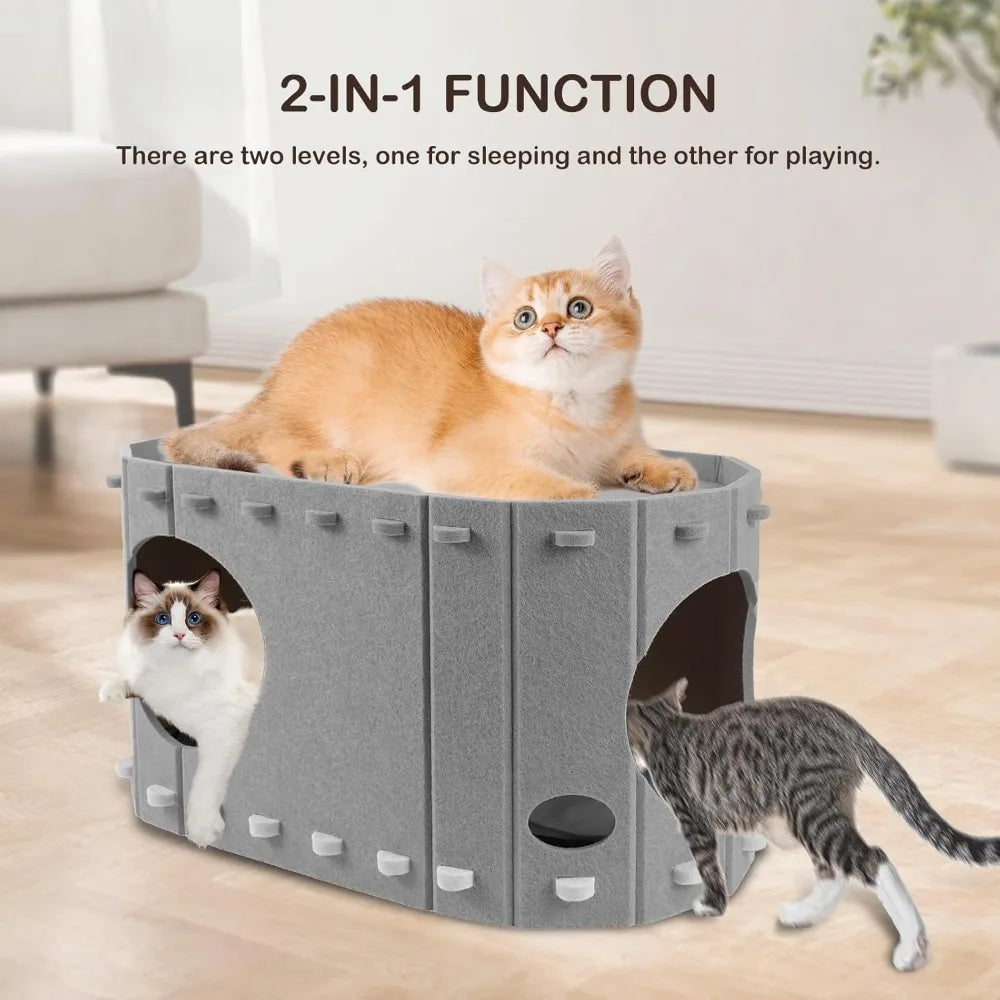 Foldable Heated Cat House For Indoor Cats With Timer And Adjustable Heating Pad
