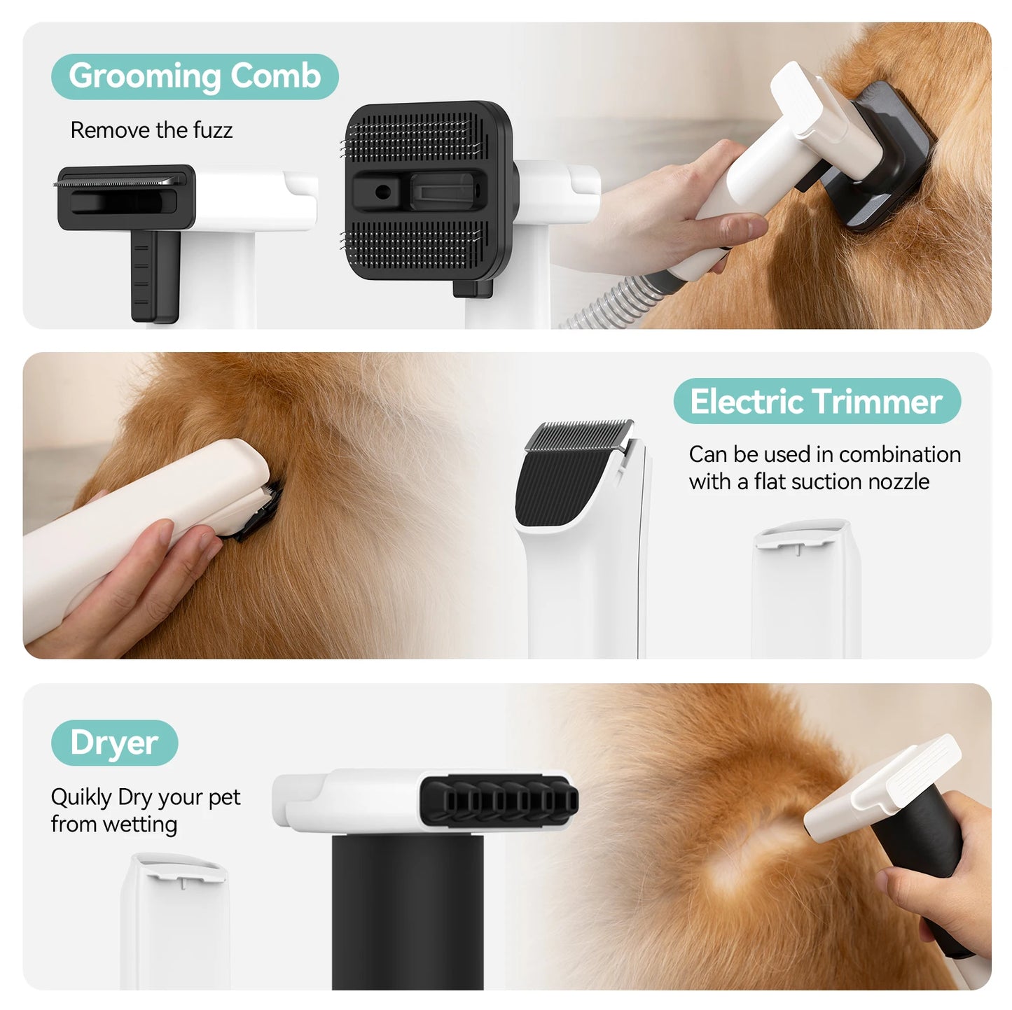 Amicura P1 Vacuum Cleaner And Hair Dryer 15kPa Pet Grooming Set Includes 5 Tools