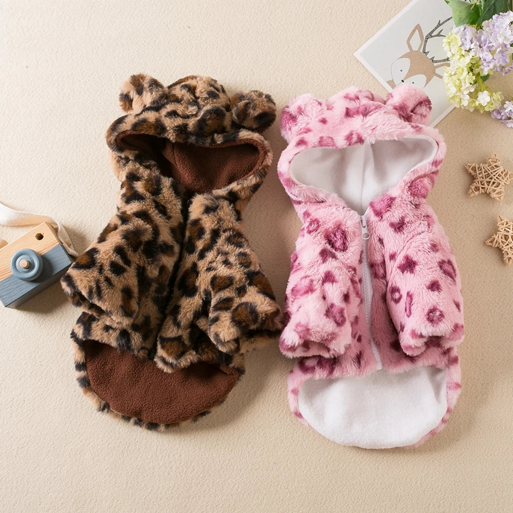 Guangdong Fleece Leopard Print Dog Hoodie Winter Coat