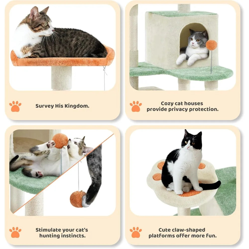Yaheetech 57.5in Cat Tree Tower, Multi-Functional Activity Center w/Cat Paw-Shaped Platform, Scratching Posts, 2 Condos and Dang