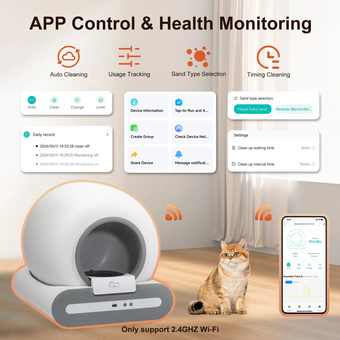 DOEL Self-Cleaning Cat Litter Box With App Control 2.4G WiFi