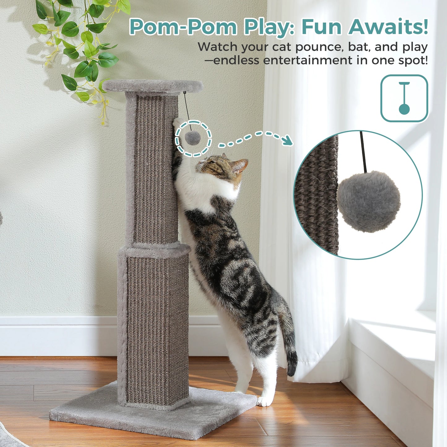 PAWZ Road Cat Scratching Post Indoor Scratcher With Sisal Dangling Ball Toy