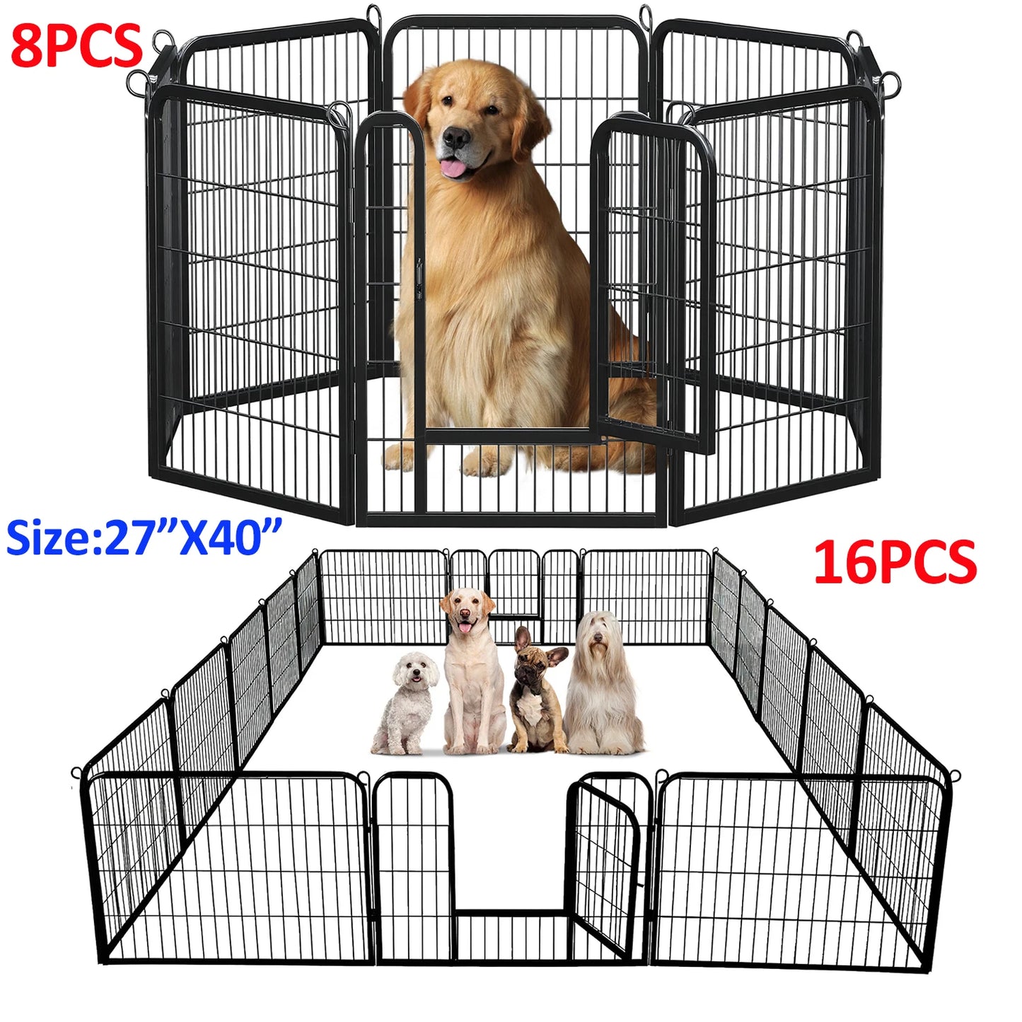 Foldable Dog Playpen With Door Outdoor Indoor Heavy Duty Fence