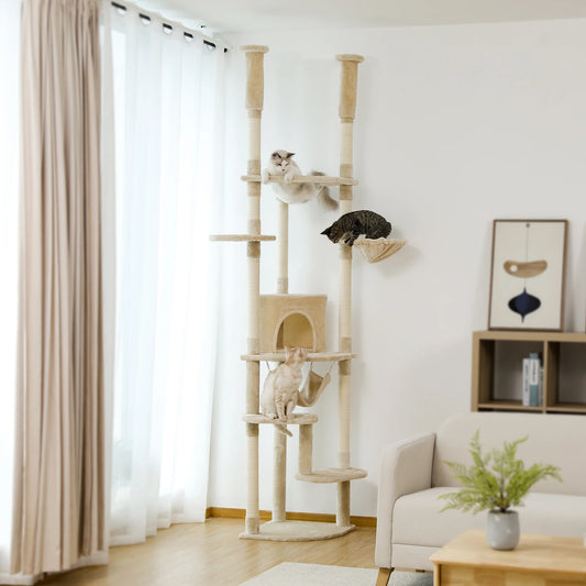Adjustable Floor To Ceiling Cat Tree With Cozy Condo