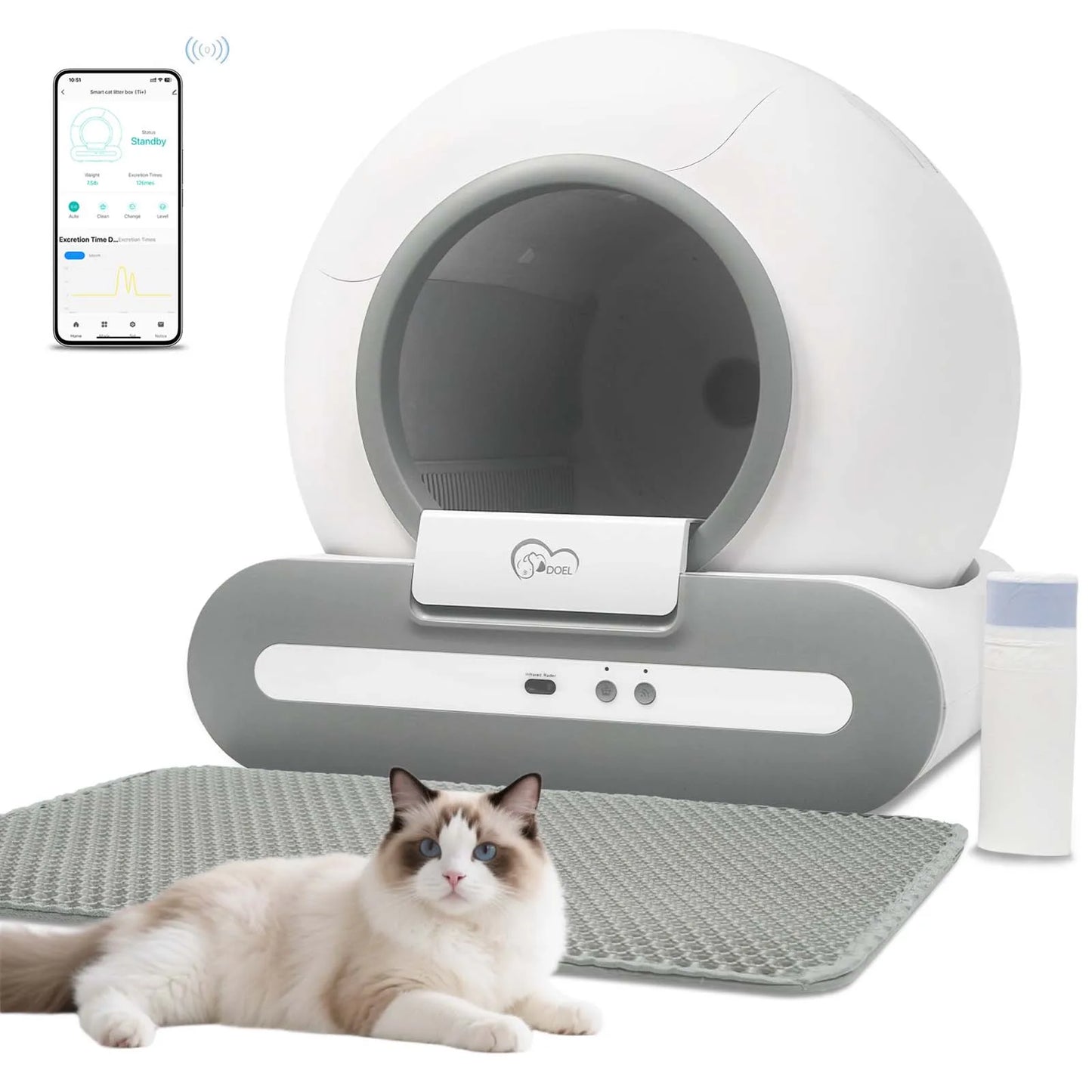 DOEL Self-Cleaning Cat Litter Box With App Control 2.4G WiFi