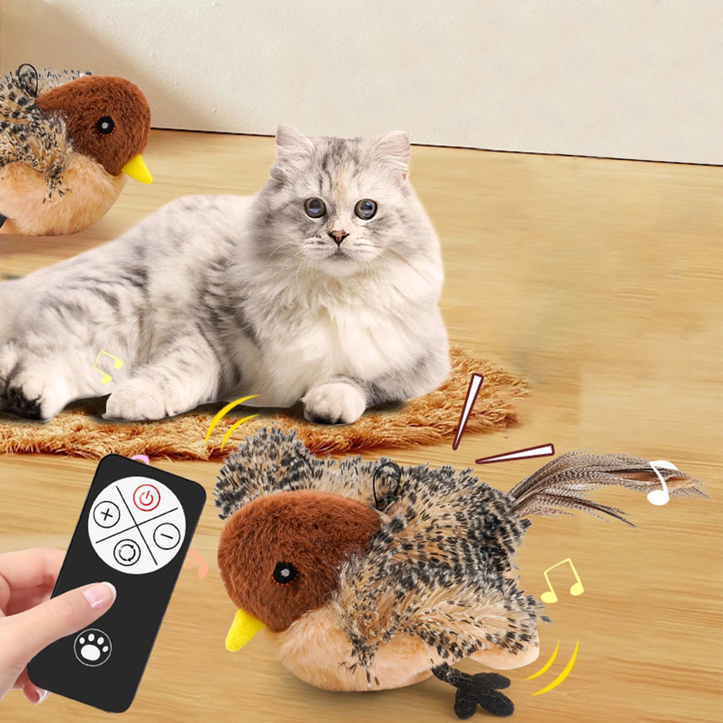 Remote Control Chirping Bird Plush Toy For Kitten And Cat
