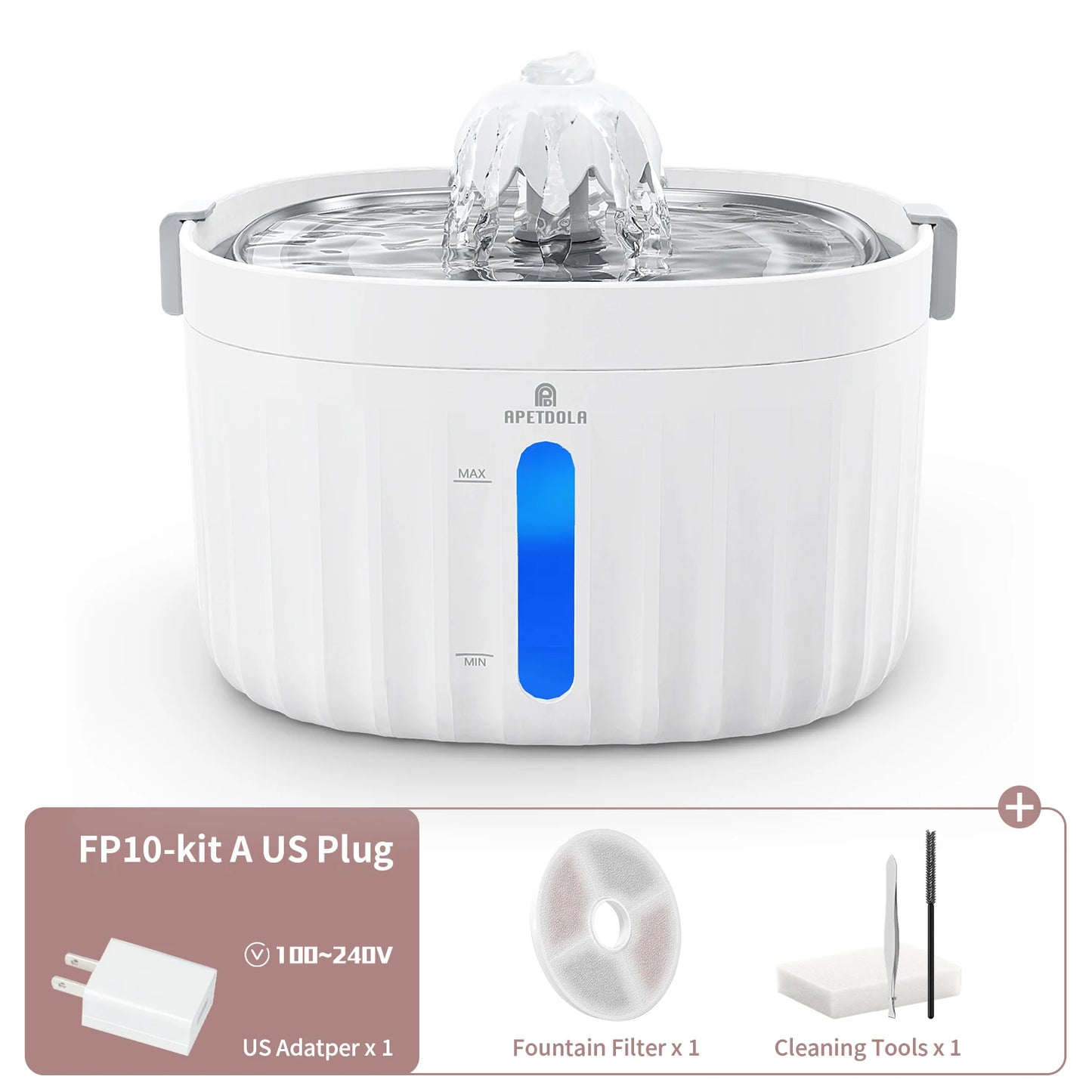 Apetdola Automatic Cat Water Fountain With Stainless Tray