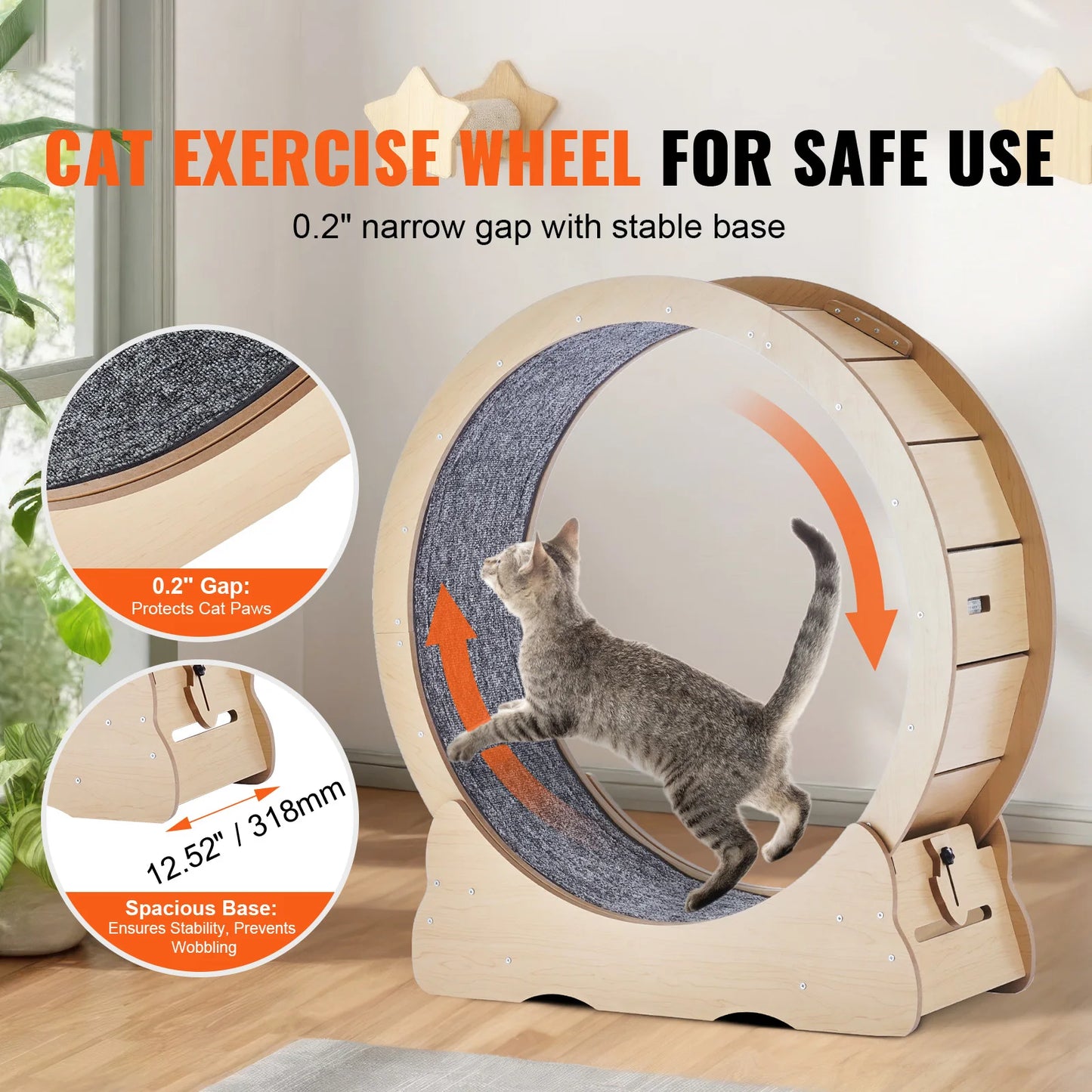 SucceBuy Wooden Cat Exercise Wheel With Detachable Carpet And Teaser