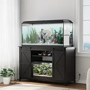 VOWNER Farmhouse Aquarium Stand With Power Outlet And Sliding Door