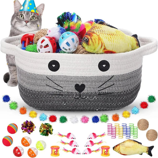 58 Pcs Cat Toys Set Colorful Flashing Crinkle Balls Bells