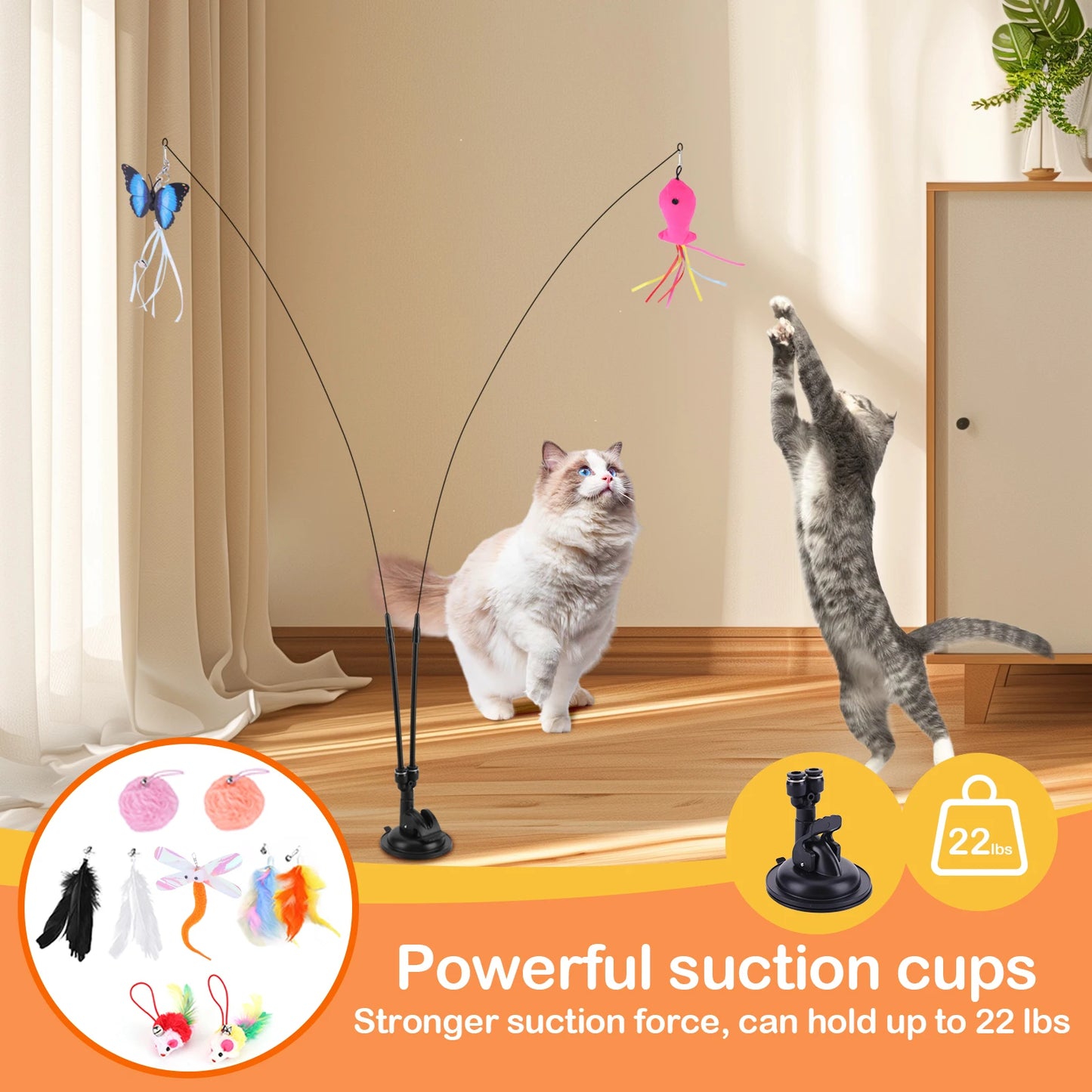 Pet Cat Teaser Toy Set With Suction Cup For Training