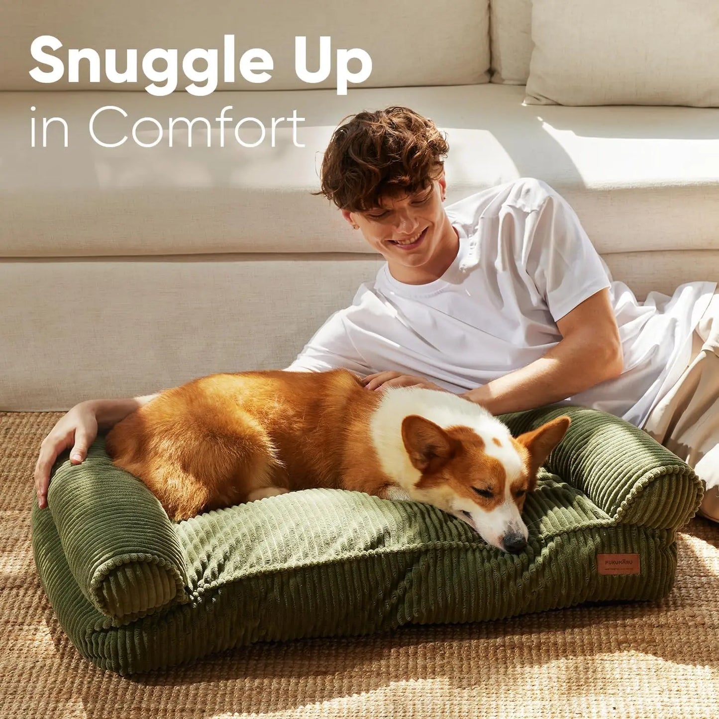 XMSJ Corduroy Dog and Cat Couch Bed With Washable Cover Orthopedic Pet Sofa