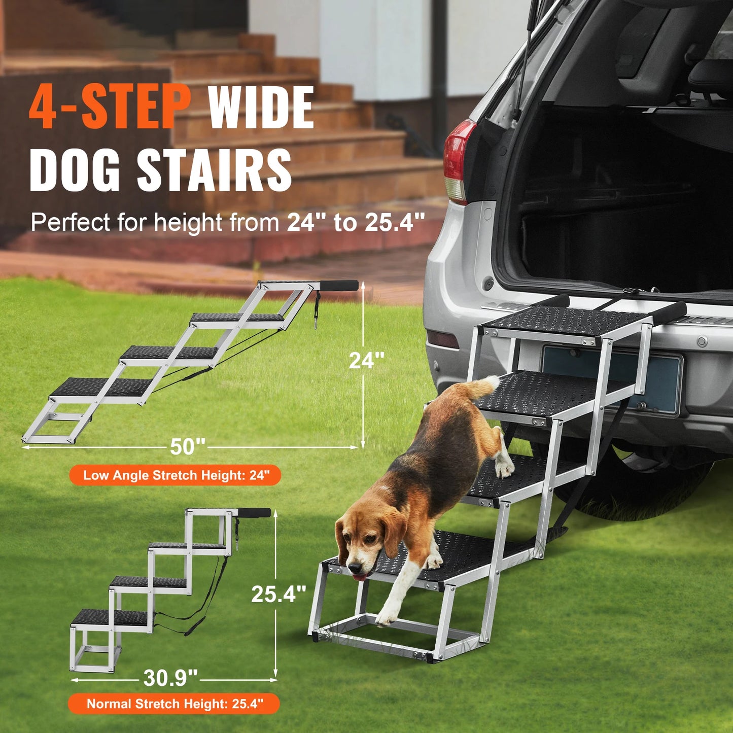 SucceBuy Car Dog Stair Folding Portable Pet Steps Aluminum