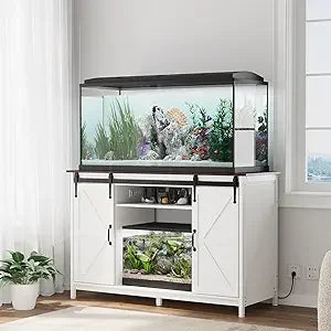 VOWNER Farmhouse Aquarium Stand With Power Outlet And Sliding Door