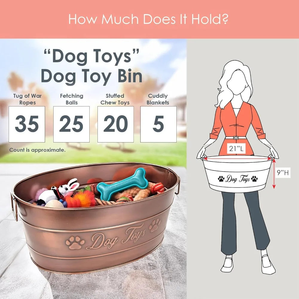 Indestructible Galvanized Metal Dog Toy Bin With Handles