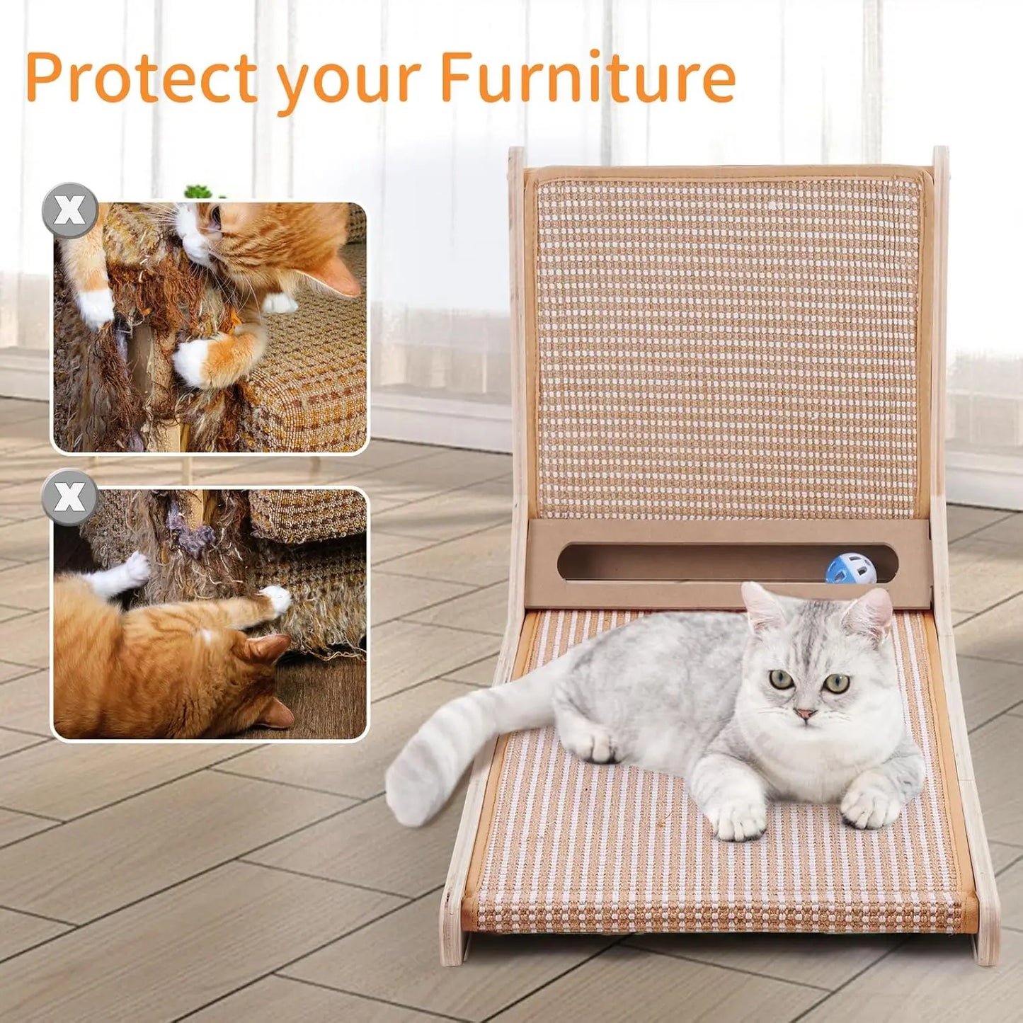 Yungaspy Wooden Sisal Cat Scratcher Indoor L Shaped Scratch Pad