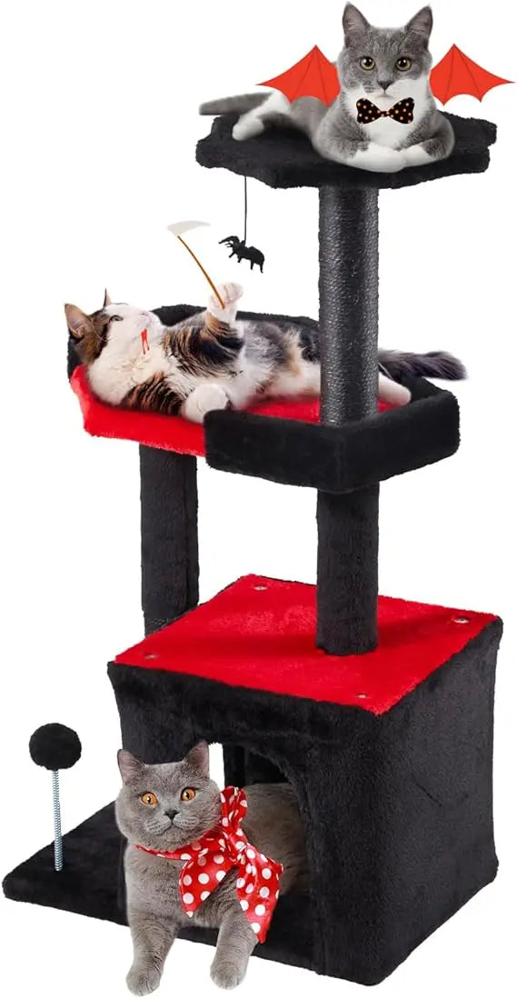 Erinnyees Gothic Cat Tree, Black Cat Tower for Indoor Kitties, 33.5 Kitty Condo with Scratching Post, Coffin Bed, Small Goth Tre