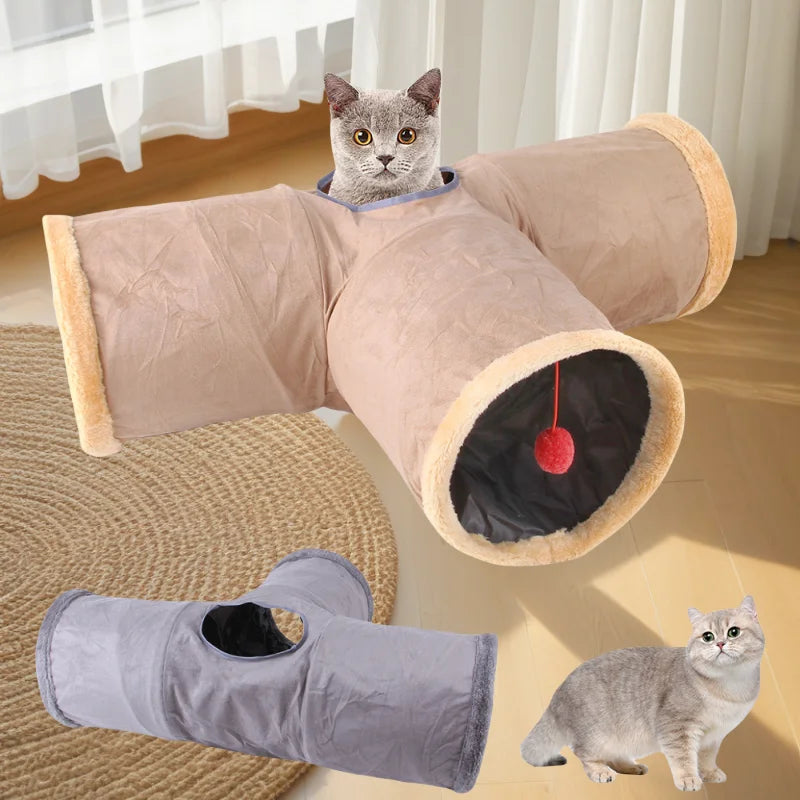 Collapsible Cat Suede Tunnel Multiway Hide Toy for Pets