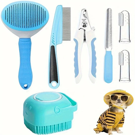 Hign-concerned 7 Piece Dog Grooming Set With Brush Comb Clippers