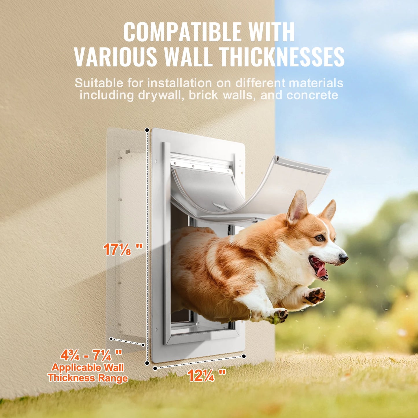 Dog Door Metal Frame Lock Three Flap Weatherproof Pet Door