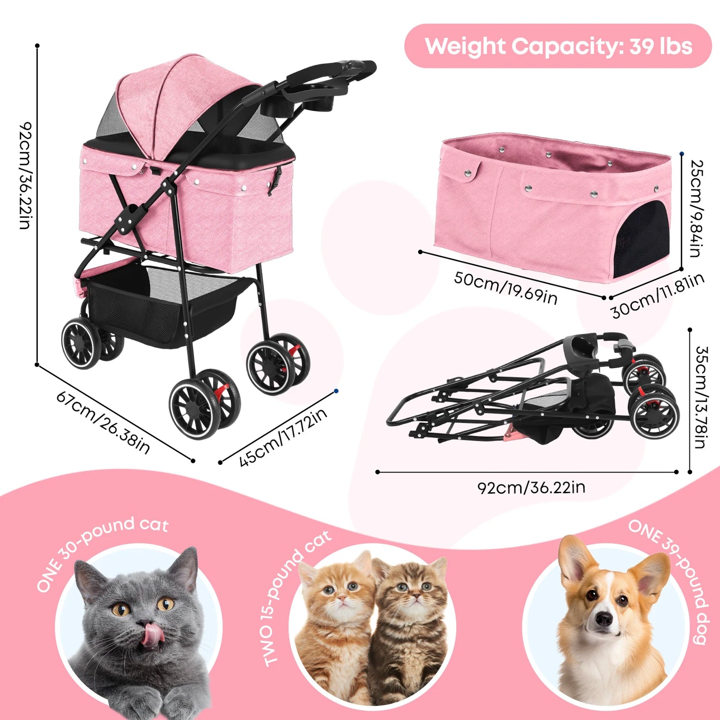 Chihuahua Pet Stroller For Dogs And Cats Foldable Carrier