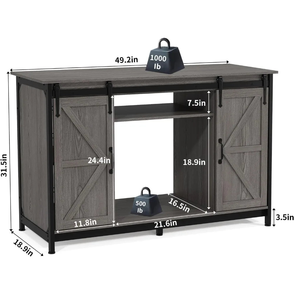 VOWNER Farmhouse Aquarium Stand With Power Outlet And Sliding Door