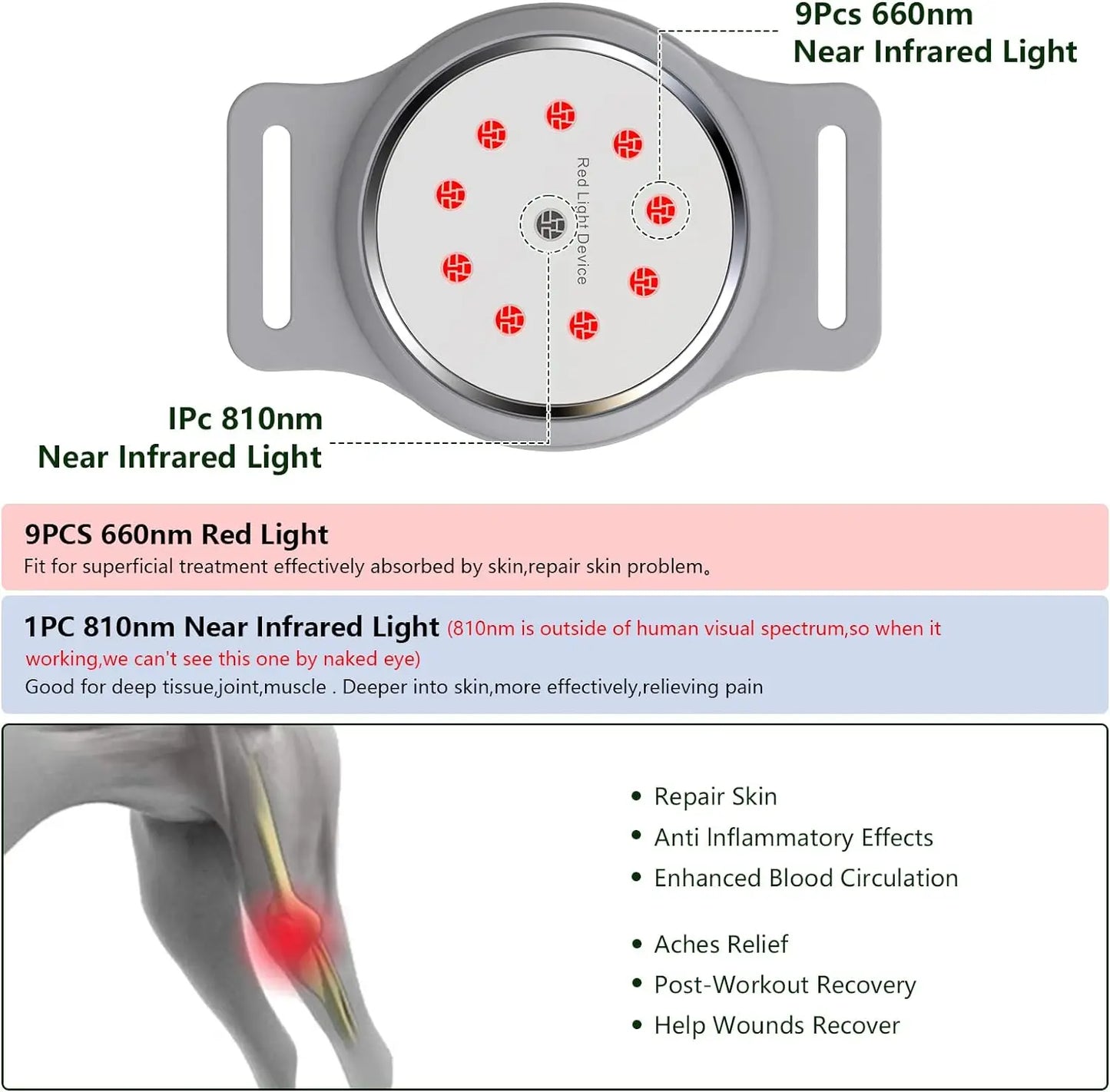 Portable Red Light Therapy Device For Pets Wavelengths 660nm And 810nm
