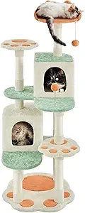Yaheetech 57.5in Cat Tree Tower, Multi-Functional Activity Center w/Cat Paw-Shaped Platform, Scratching Posts, 2 Condos and Dang