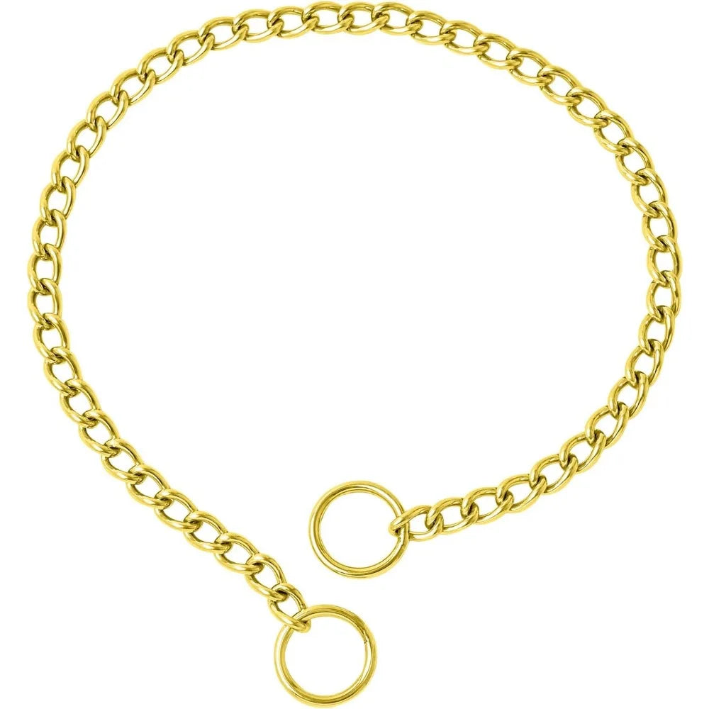 Dog Chain Collar, Metal Slip Collar, Heavy Duty Choke Collar, for Training, Control, Durable Steel Cuban Links, Avail, Gold, S