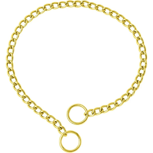 Dog Chain Collar, Metal Slip Collar, Heavy Duty Choke Collar, for Training, Control, Durable Steel Cuban Links, Avail, Gold, S