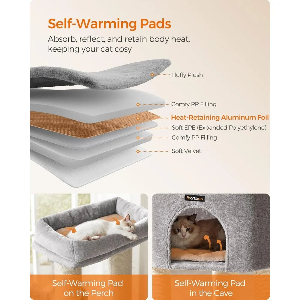 Feandrea 63 Inch Large Cat Tree With SelfWarming Pads