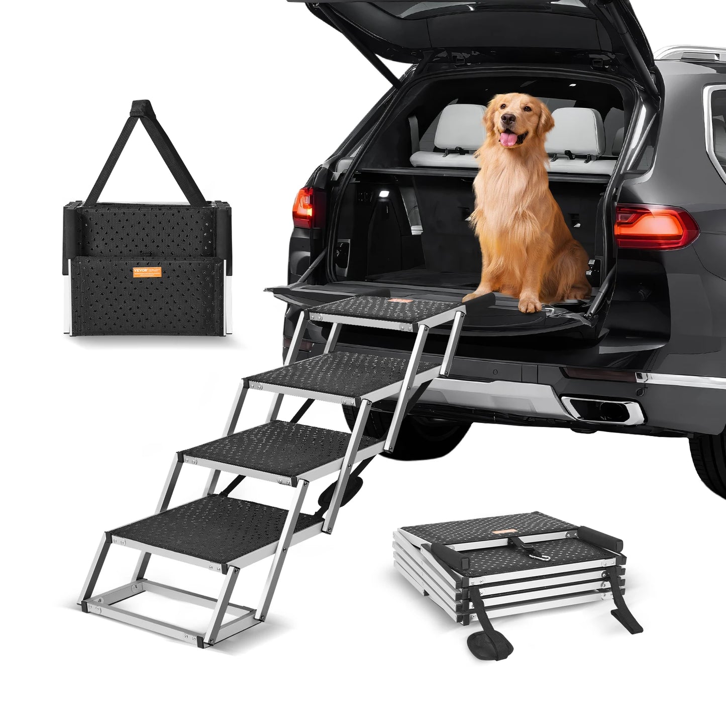 SucceBuy Car Dog Stair Folding Portable Pet Steps Aluminum